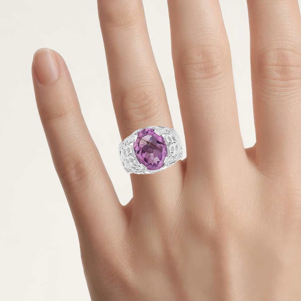 Amethyst Ring With White Topaz 8.2 Carats Sterling Silver