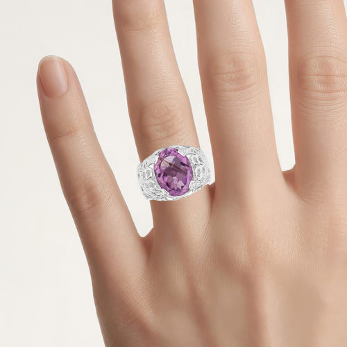 Amethyst Ring With White Topaz 8.2 Carats Sterling Silver