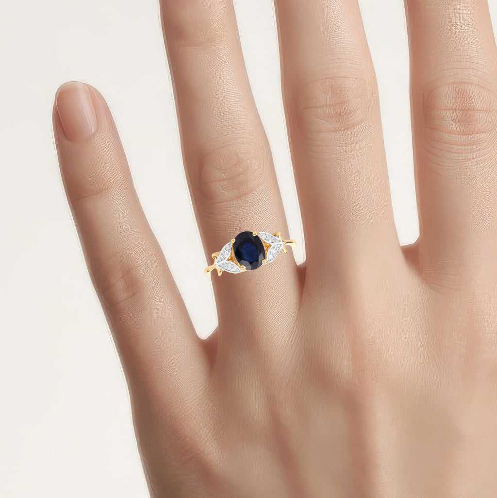 Blue Sapphire Ring With Diamonds 1.58 Carats 14K Yellow Gold