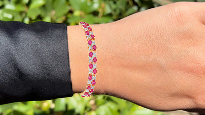 Ruby Bracelet With Diamonds 16.4 Carats Gold Plated Silver