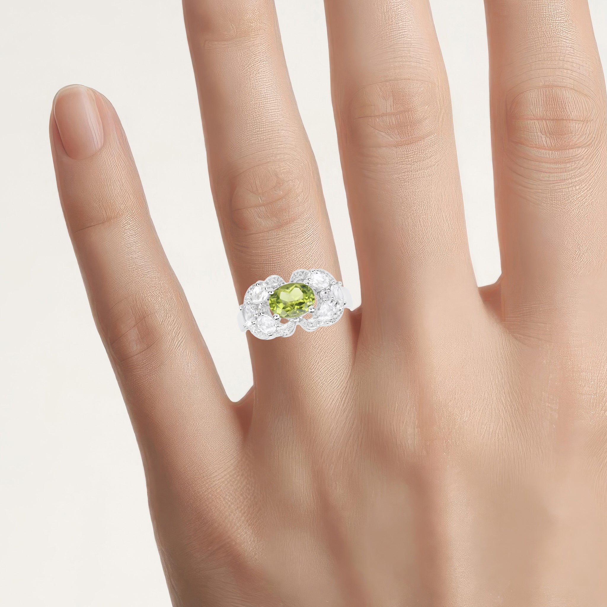 Peridot Ring With White Zircon 2.64 Carats Sterling Silver