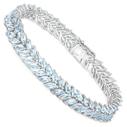 Marquise Cut Aquamarine Bracelet 10.12 Carats Sterling Silver