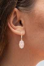 Morganite Dangle Earrings With White Topaz 1.02 Carats Gold Plated Silver