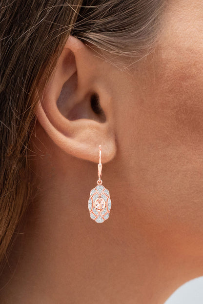 Morganite Dangle Earrings With White Topaz 1.02 Carats Gold Plated Silver