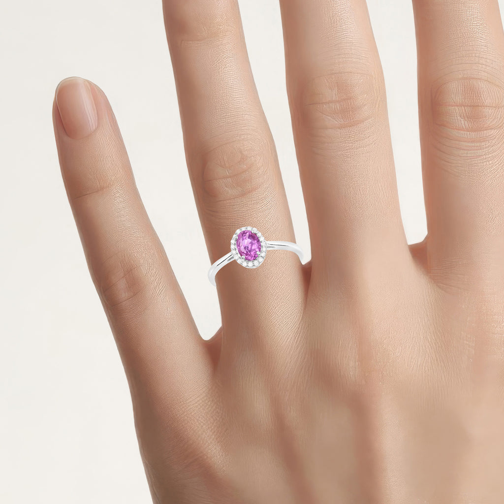 Pink Sapphire Ring With Diamonds 1.8 Carats 14K White Gold