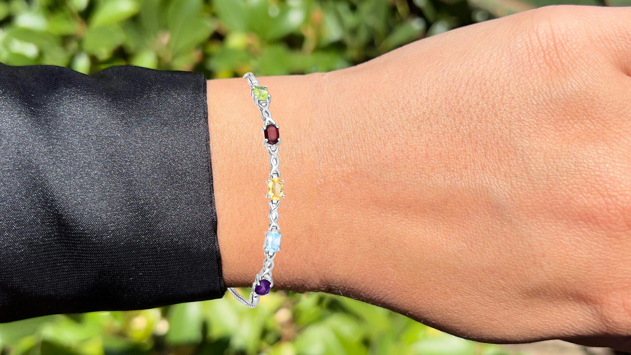 Natural Mixed Gemstones Bracelet 2.18 Carats Sterling Silver