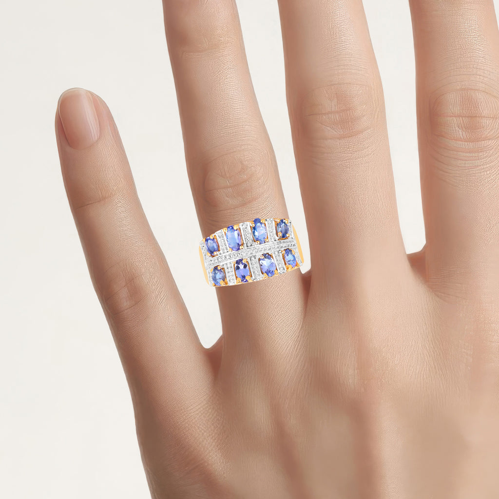 Tanzanite Ring 1.64 Carats Gold Plated Silver