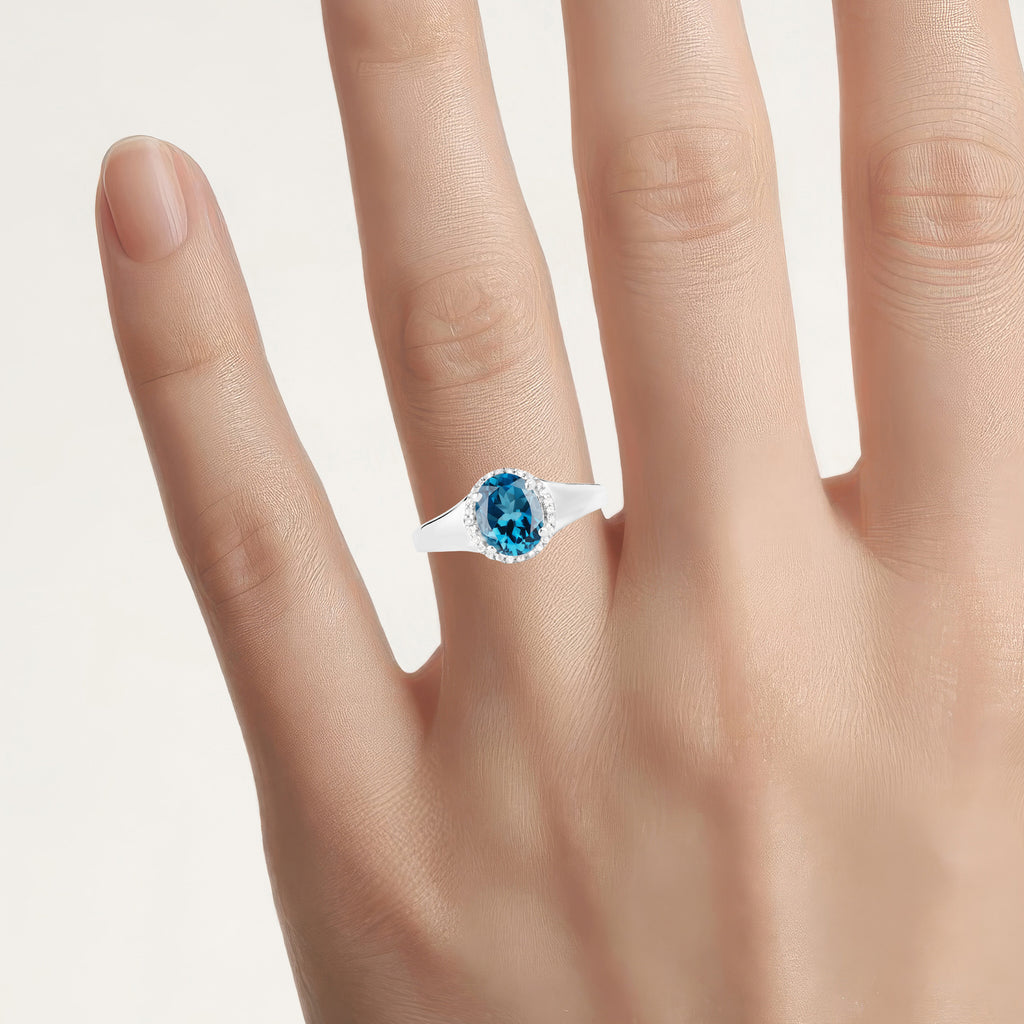 London Blue Topaz Ring With White Topaz 2.36 Carats Sterling Silver