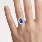 Blue Sapphire Ring With Diamonds 4.26 Carats 18K White Gold
