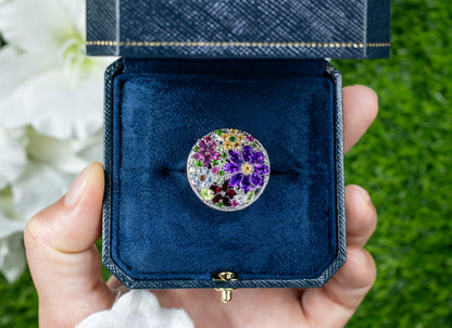 Multicolored Gemstones Flower Ring Amethyst Peridot Garnet Topaz Citrine