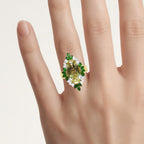 Lemon Quartz Ring With Chrome Diopside 6.28 Carats Gold Plated Silver