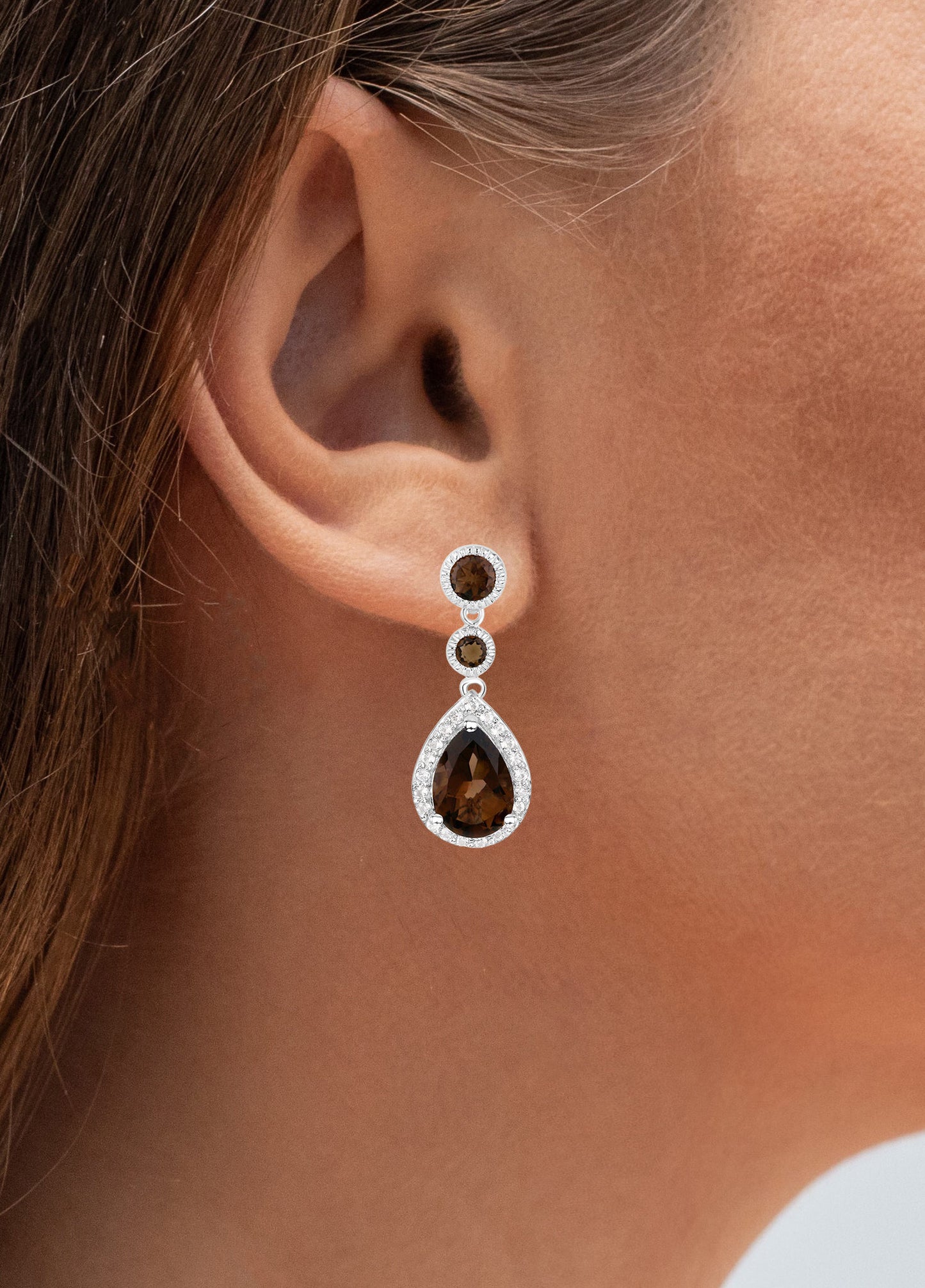 Smoky Quartz Earrings With White Topaz 7.26 Carats Sterling Silver