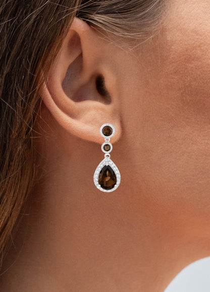 Smoky Quartz Earrings With White Topaz 7.26 Carats Sterling Silver