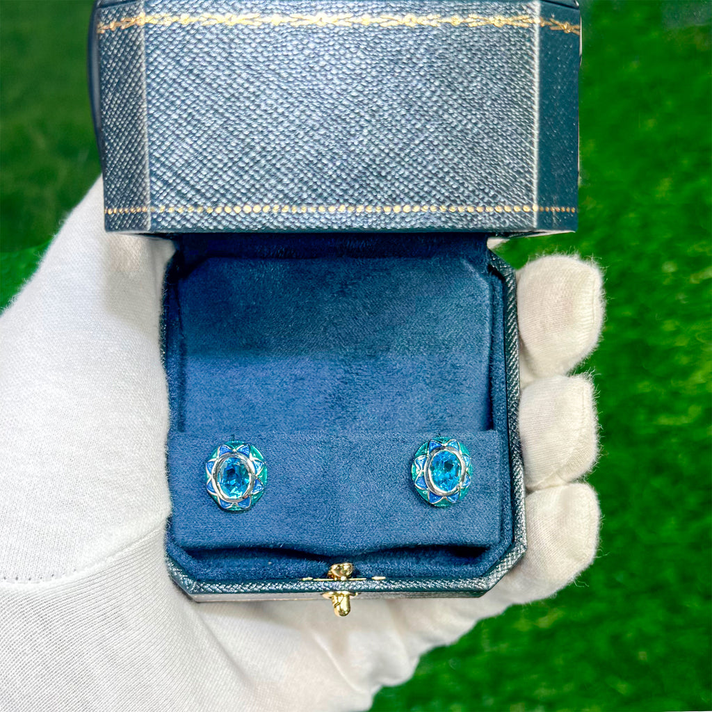 Swiss Blue Topaz Earrings 2.88 Carats Sterling Silver