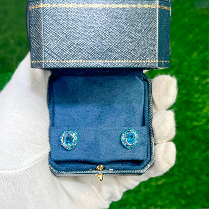 Swiss Blue Topaz Earrings 2.88 Carats Sterling Silver
