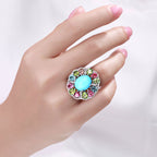 Turquoise Ring With Multicolor Tourmaline 6.56 Carats Sterling Silver