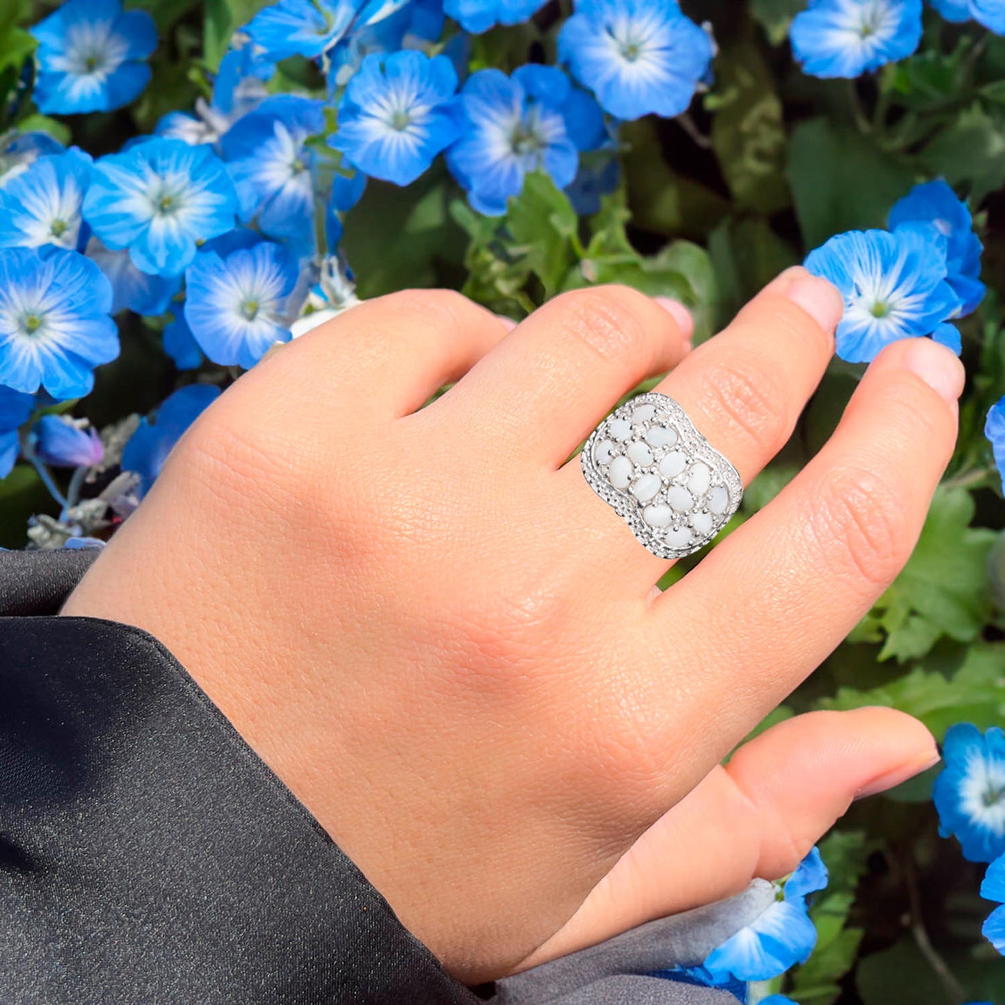 Natural Opal Ring With White Topaz 1.92 Carats Sterling Silver