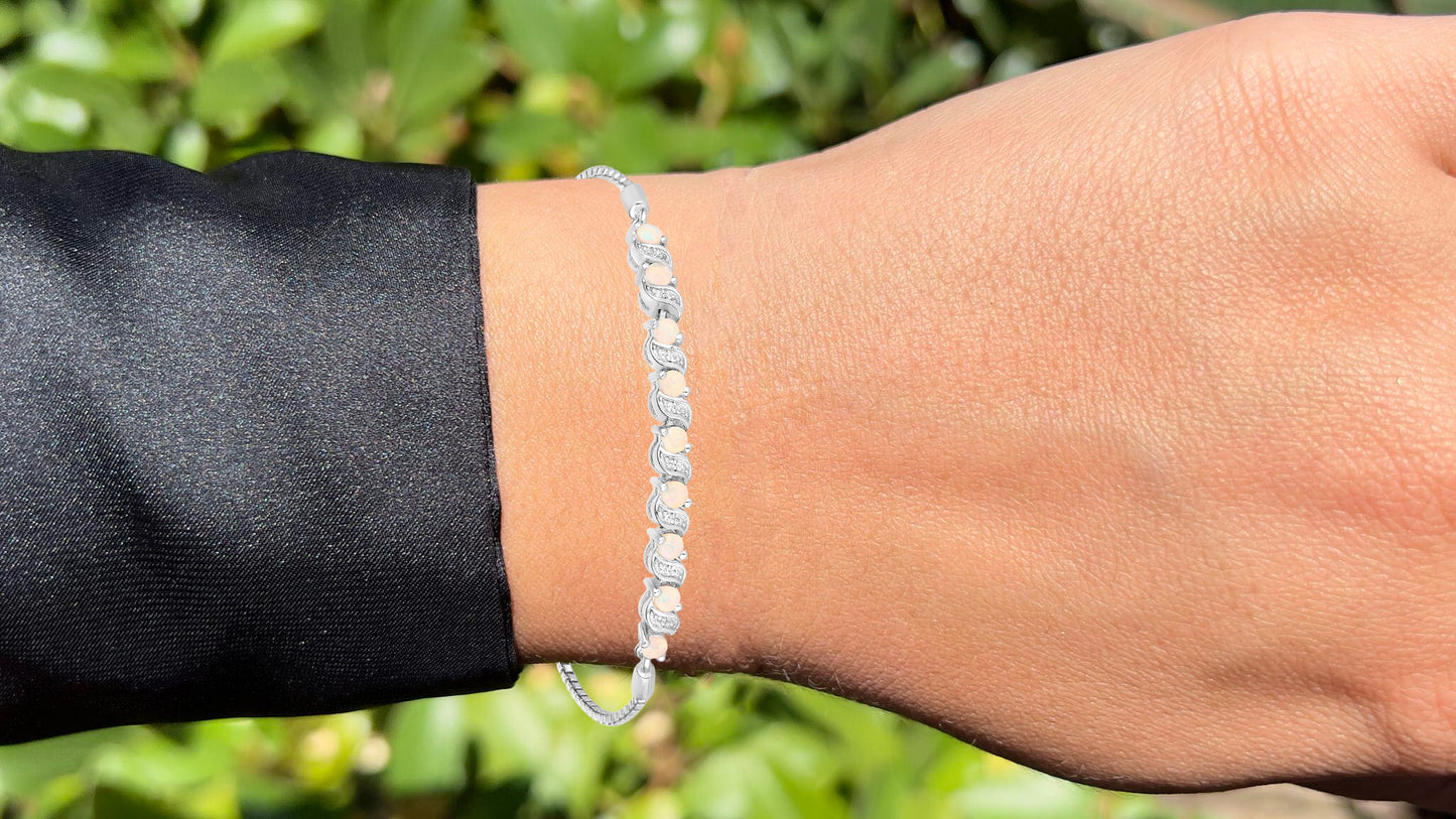 Ethiopian Opal Bracelet With White Topaz 0.86 Carats Sterling Silver