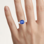 Blue Sapphire Ring With Diamonds 4.84 Carats 18K White Gold