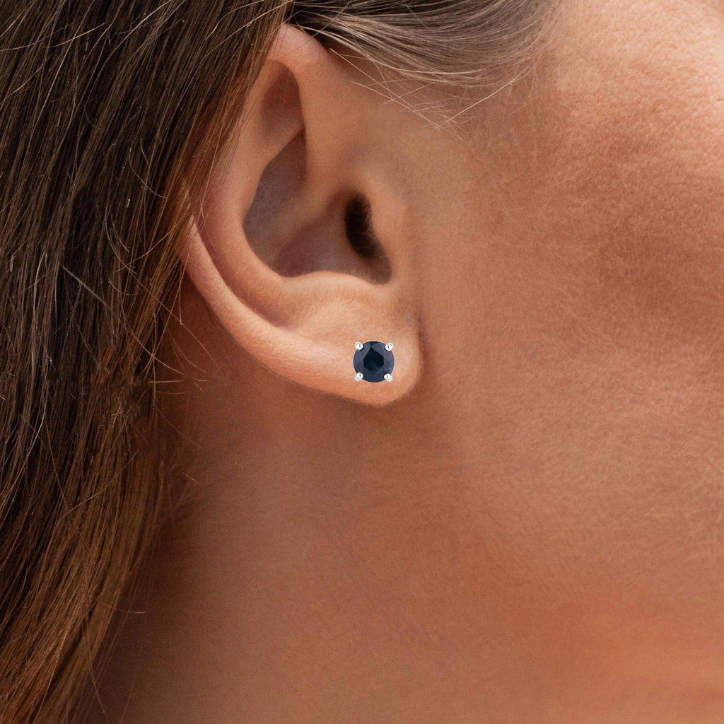 Blue Sapphire Stud Earrings 1.28 Carats 14K White Gold