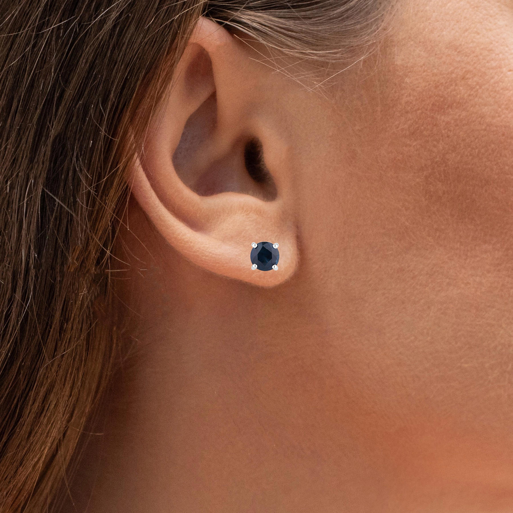 Blue Sapphire Stud Earrings 1.28 Carats 14K White Gold