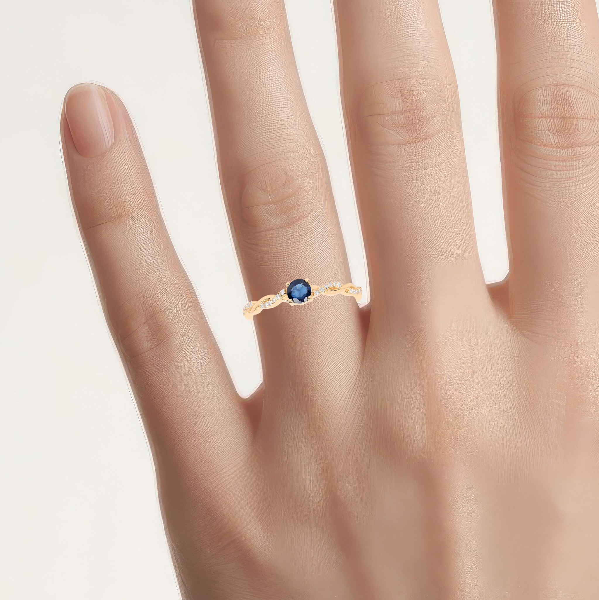 Blue Sapphire Ring With Diamonds 0.32 Carats 10K Yellow Gold