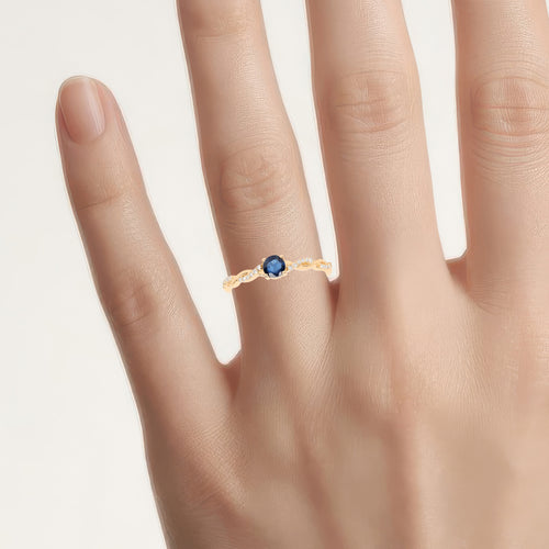 Blue Sapphire Ring With Diamonds 0.32 Carats 10K Yellow Gold