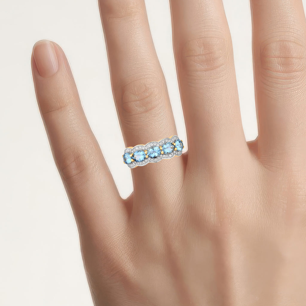 Aquamarine Ring With Diamonds 1.56 Carats 14K Yellow Gold