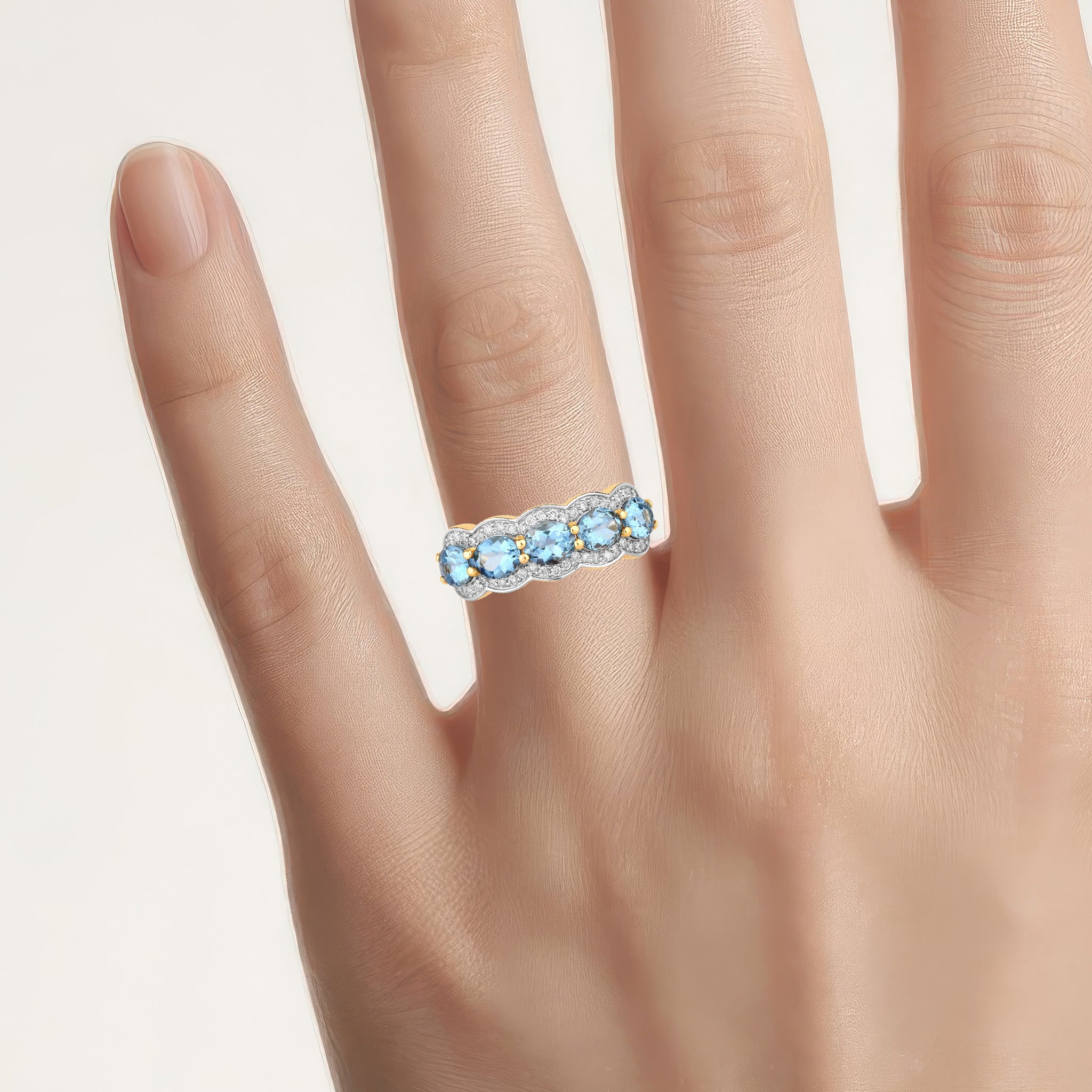 Aquamarine Ring With Diamonds 1.56 Carats 14K Yellow Gold