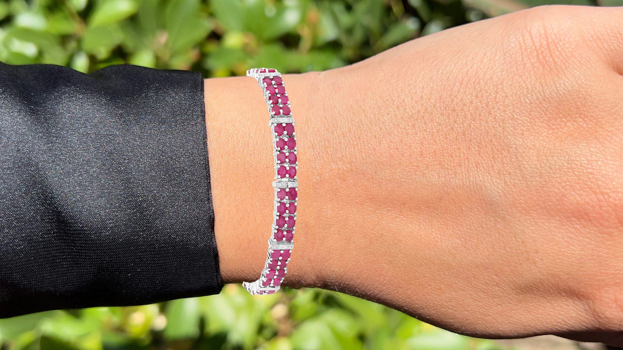 Ruby Tennis Bracelet With White Topaz 17.6 Carats Sterling Silver