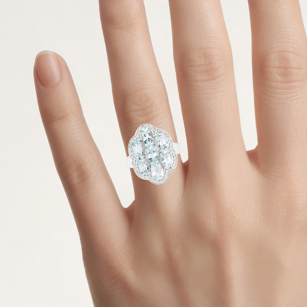 Aquamarine Ring With White Zircon 3.06 Carats Sterling Silver