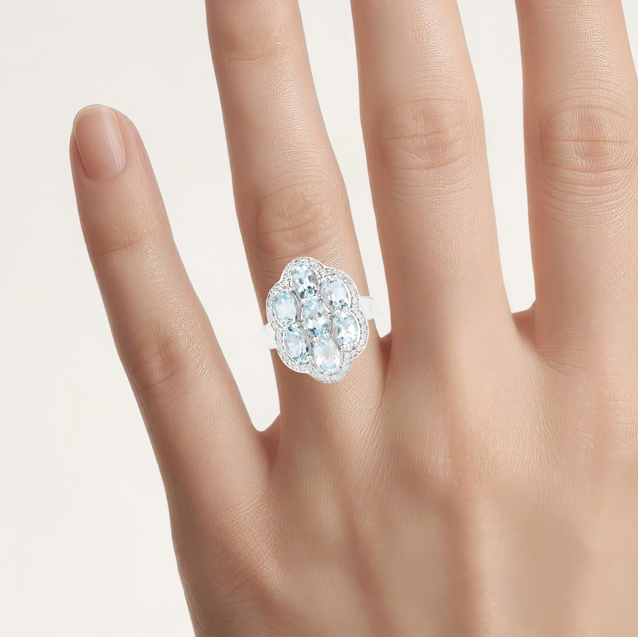 Aquamarine Ring With White Zircon 3.06 Carats Sterling Silver
