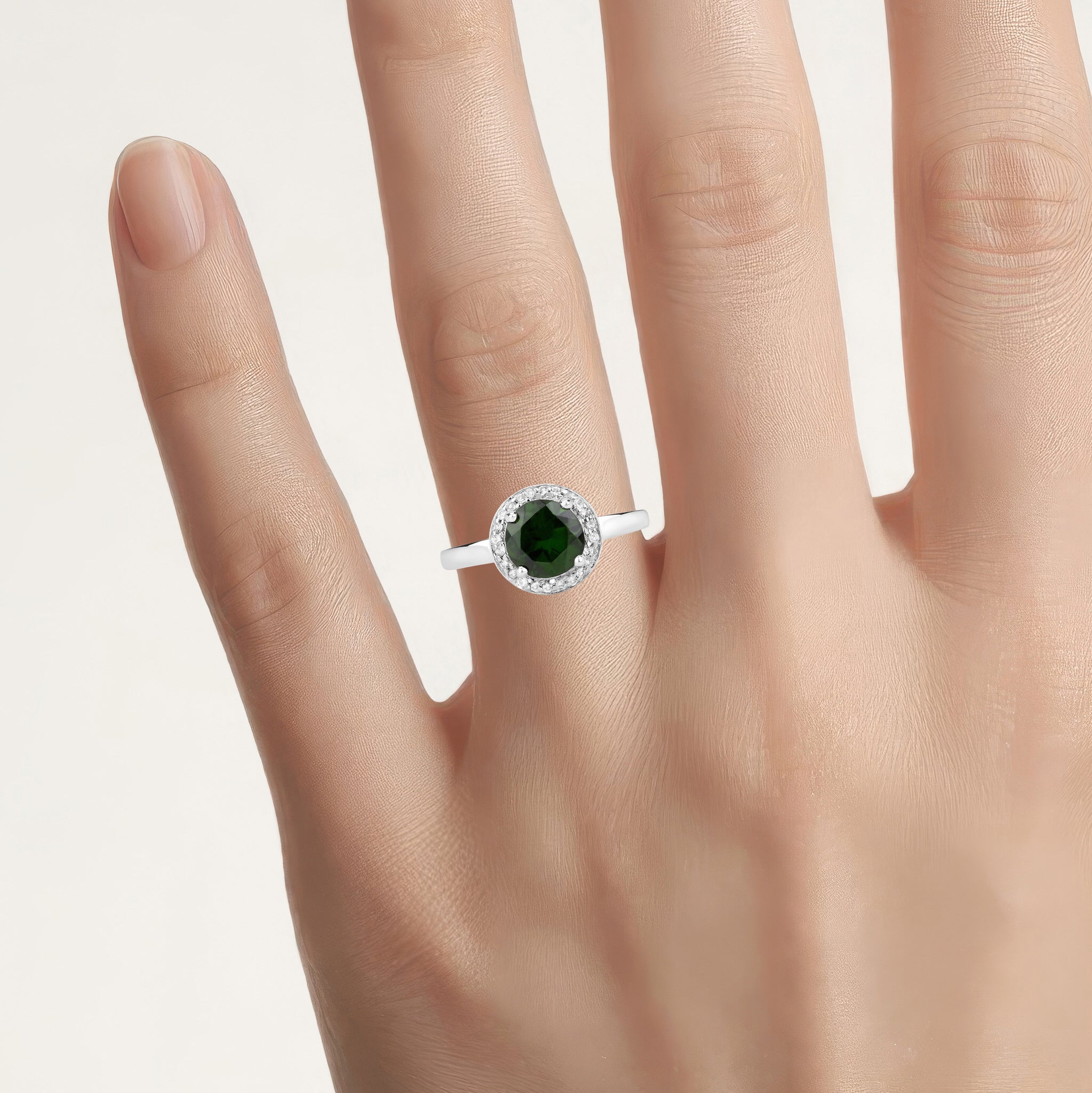 Chrome Diopside Ring With White Topaz 1.86 Carats Sterling Silver