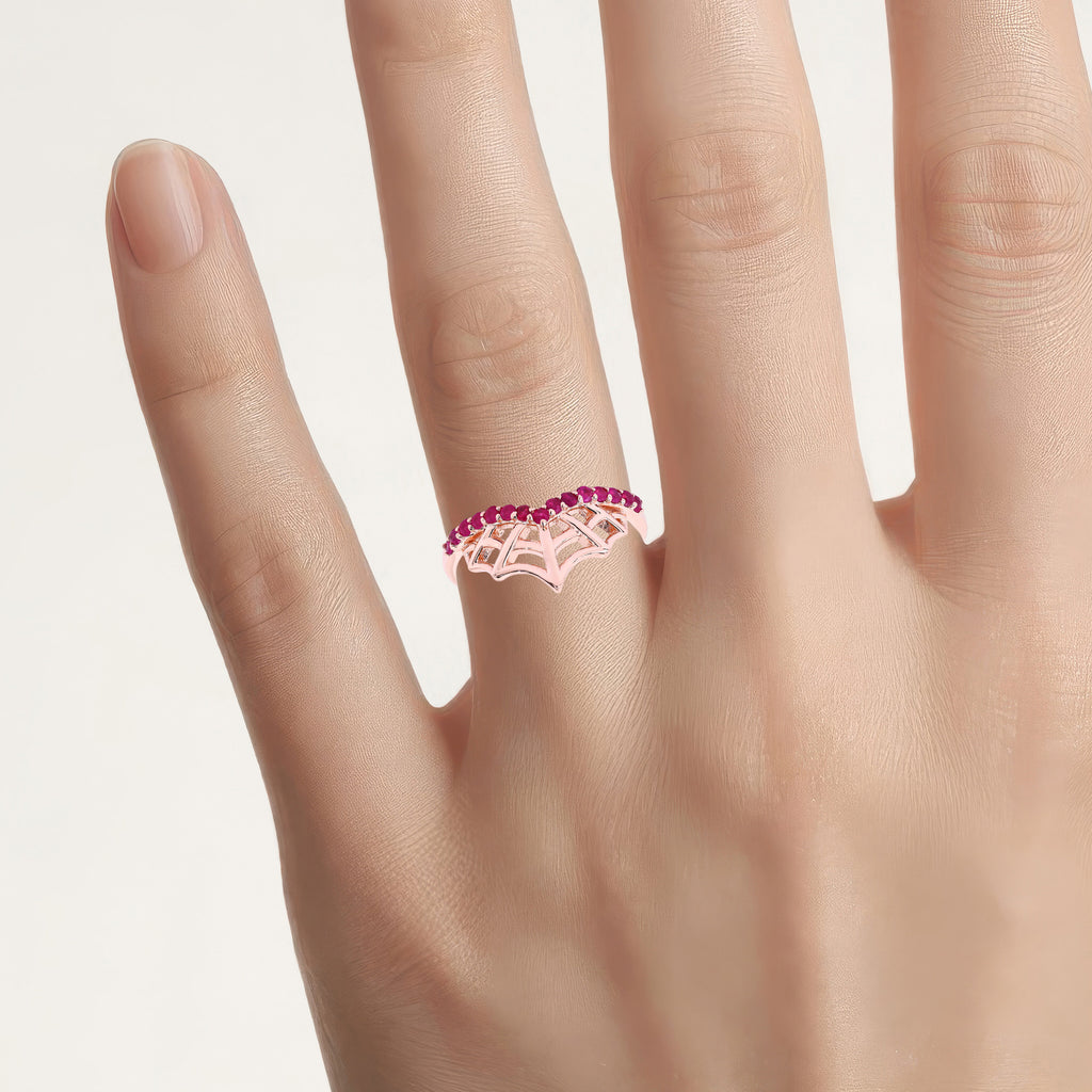 Ruby Spider Web Ring 0.28 Carats Gold Plated Silver