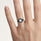Swiss Blue Topaz Ring With Black Diamonds 1.16 Carats Sterling Silver