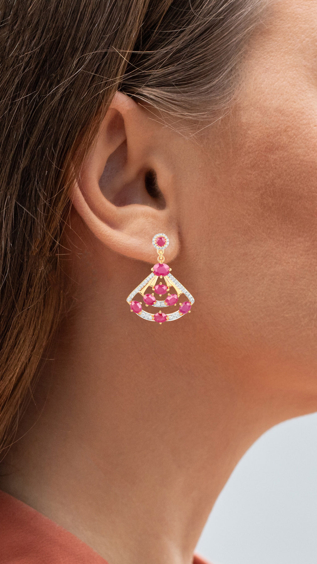 Natural Ruby Earrings With Diamonds 3.76 Carats 14K Yellow Gold