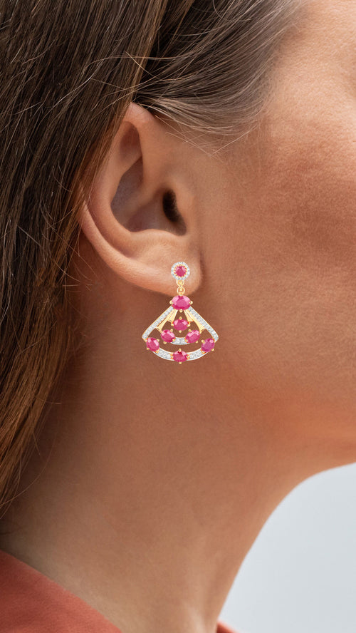 Natural Ruby Earrings With Diamonds 3.76 Carats 14K Yellow Gold