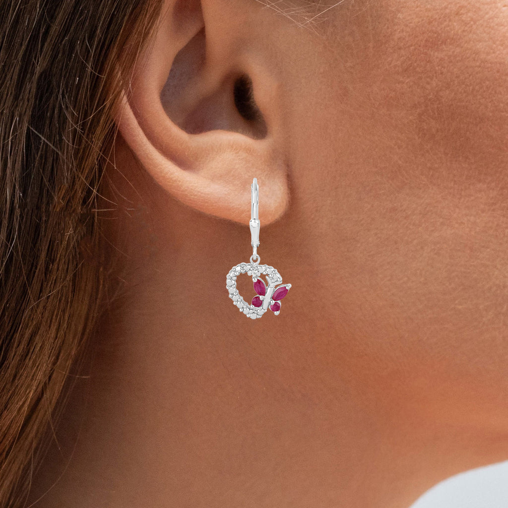 Ruby Butterfly Earrings With White Sapphire 0.52 Carats Sterling Silver