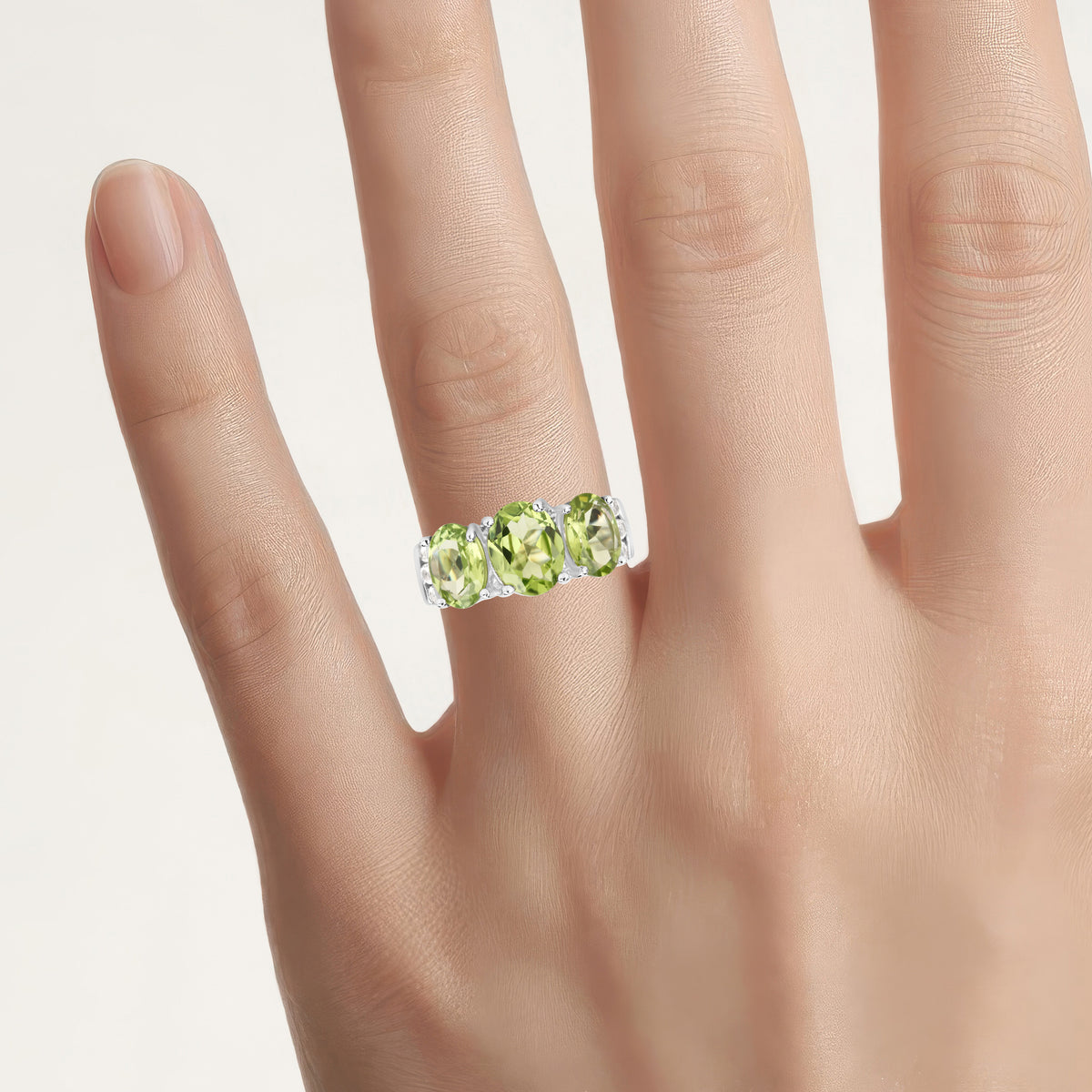 Peridot Ring With White Topaz 4.08 Carats Sterling Silver