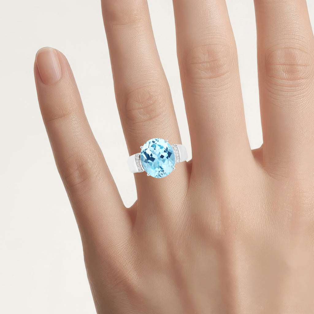 Blue Topaz Ring With White Zircon 8.32 Carats Sterling Silver