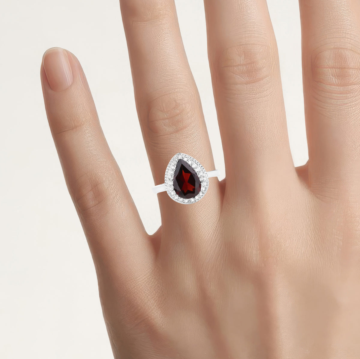 Garnet Ring With White Topaz 3.9 Carats Sterling Silver