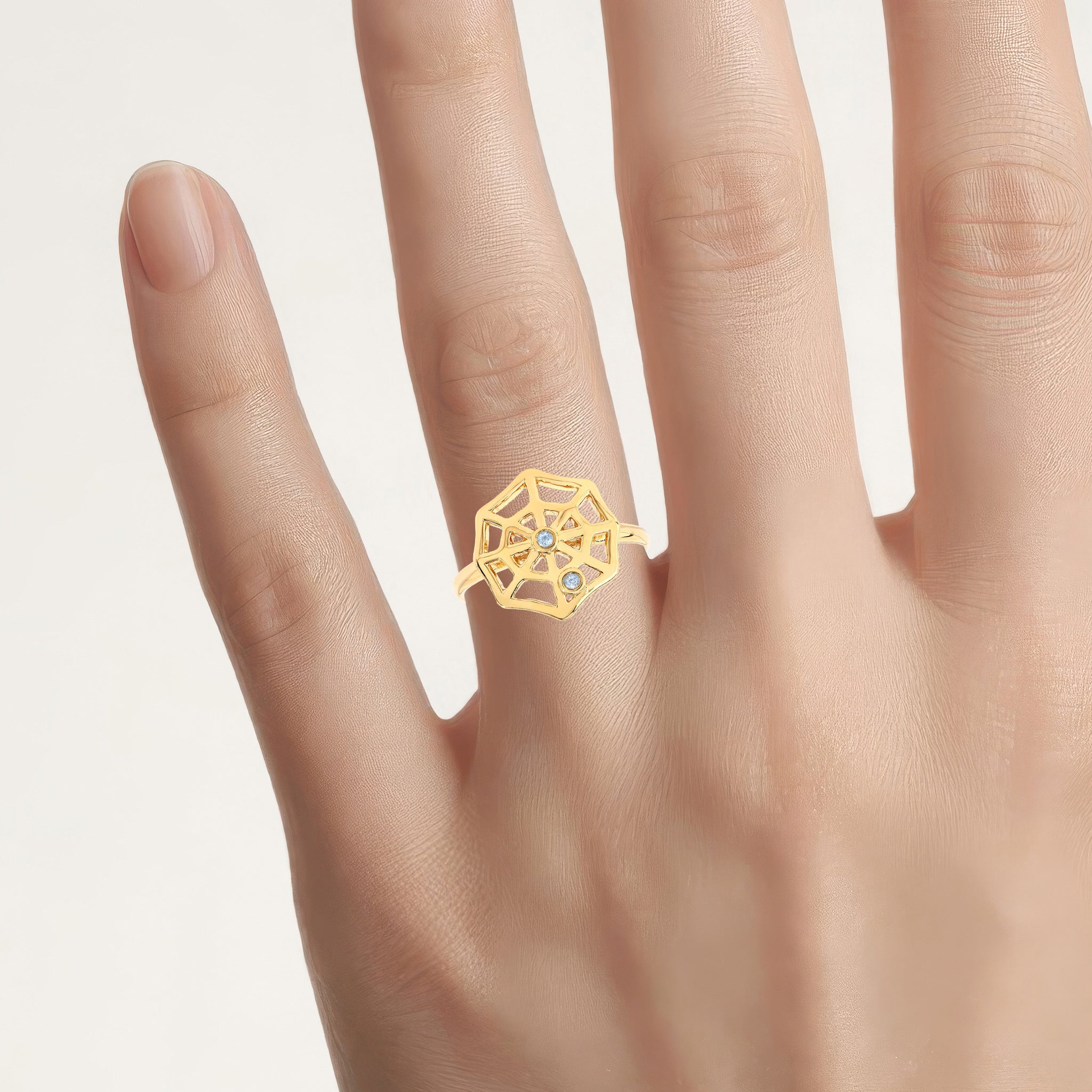 Blue Topaz Spider Web Ring 0.04 Carats Gold Plated Silver