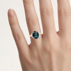London Blue Topaz Ring With Diamonds 6.06 Carats Gold Plated Silver