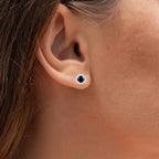 Blue Sapphire Stud Earrings With White Topaz 1.42 Carats Sterling Silver