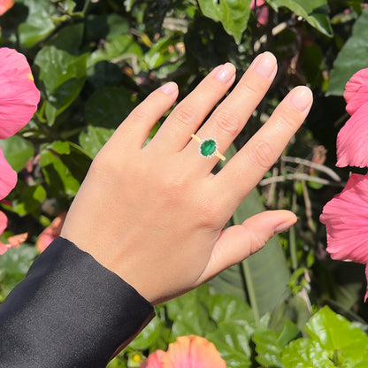 Natural Zambian Emerald Ring With Diamonds 1.30 Carats 14K Yellow Gold