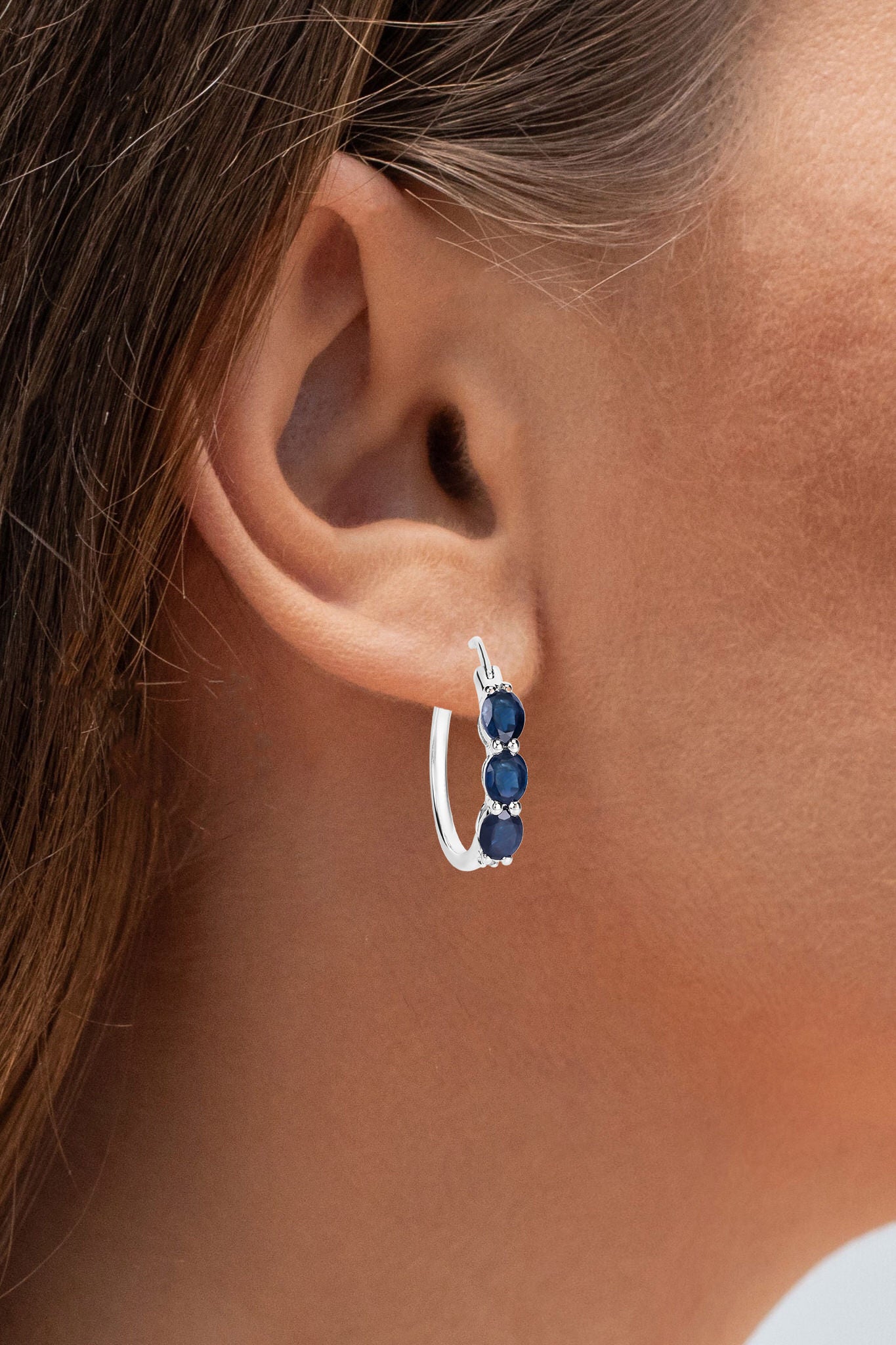 Blue Sapphire Hoop Earrings With Diamonds 2.02 Carats Sterling Silver