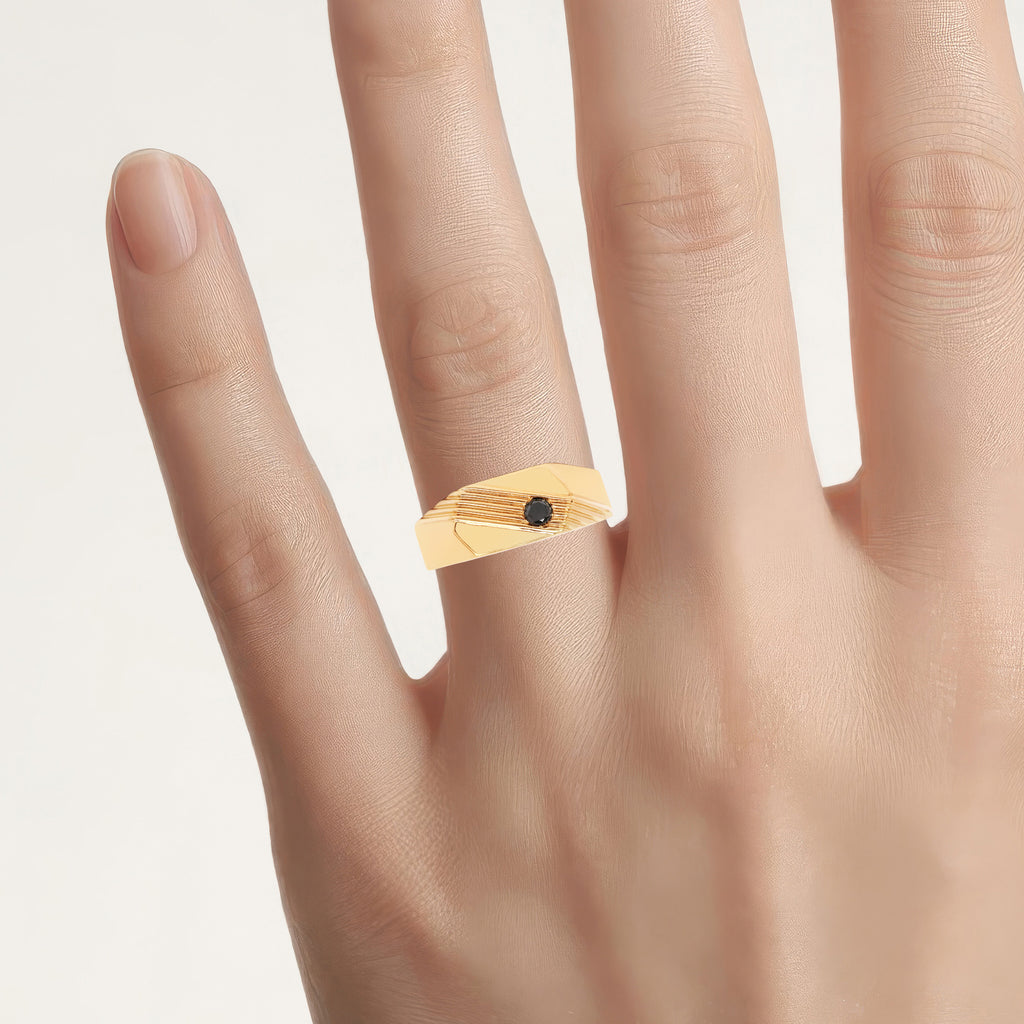 Black Diamond Ring 0.1 Carats Gold Plated Silver