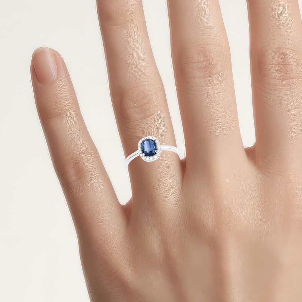 Blue Sapphire Ring With Diamonds 1.14 Carats 14K White Gold