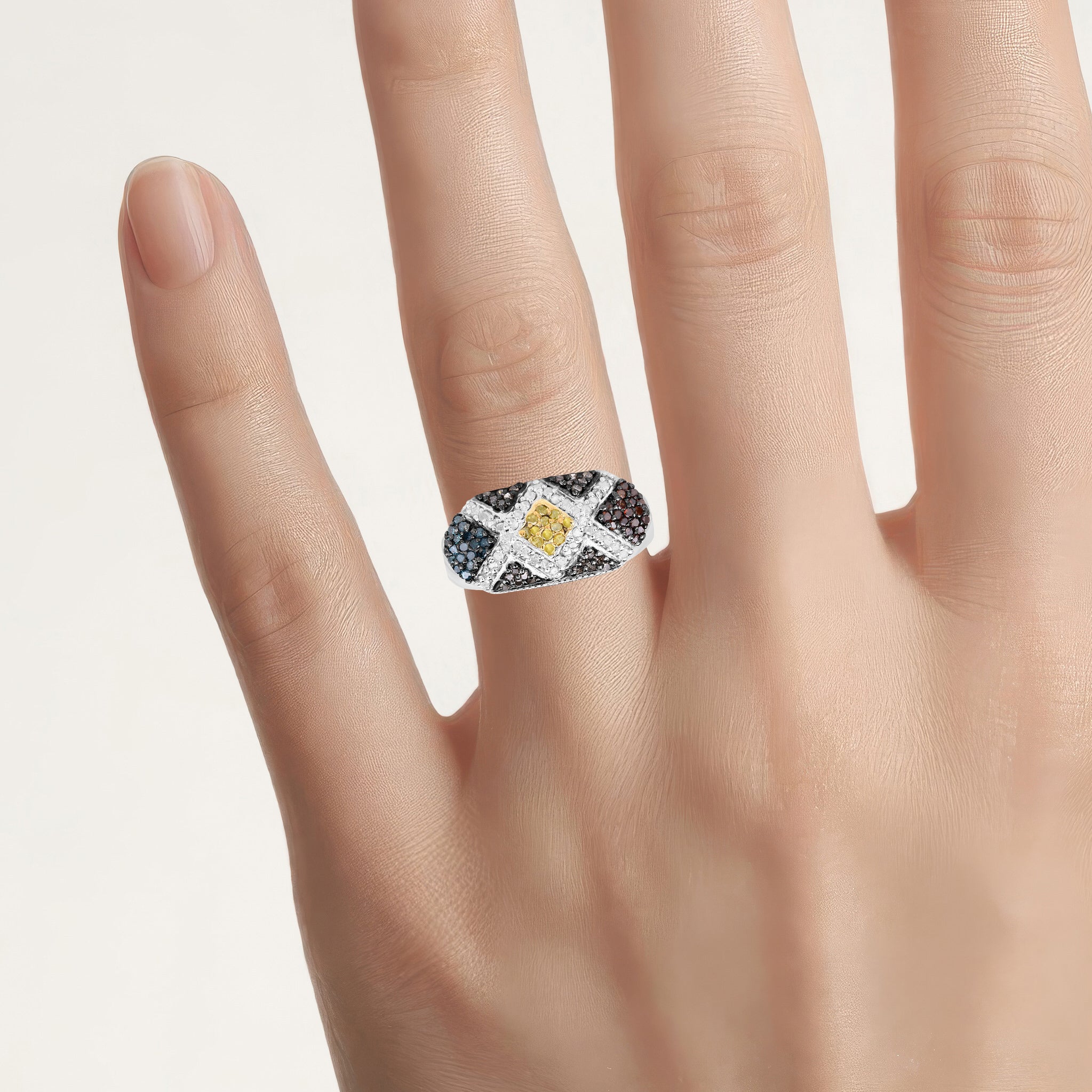 Multicolor Diamond Ring 0.54 Carats Sterling Silver
