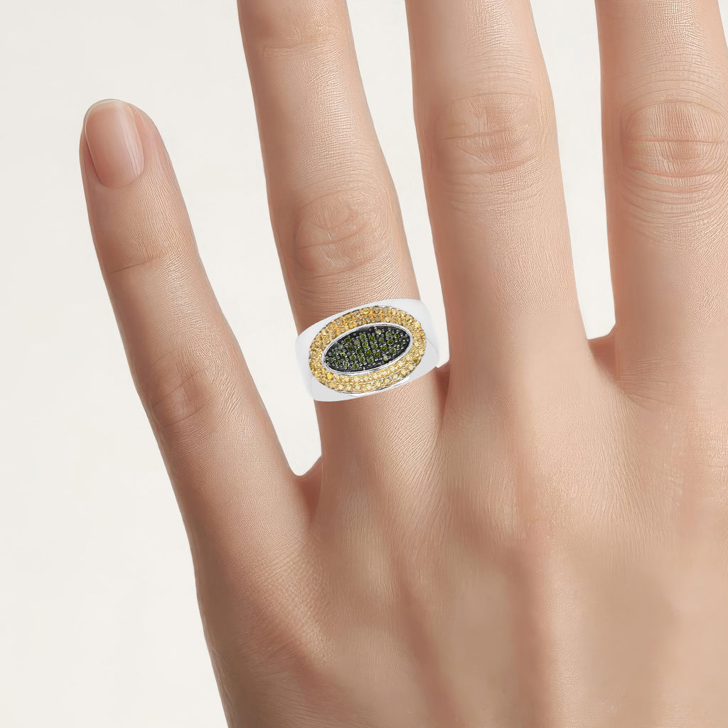 Green Diamond Ring With Yellow Diamond 0.36 Carats Sterling Silver